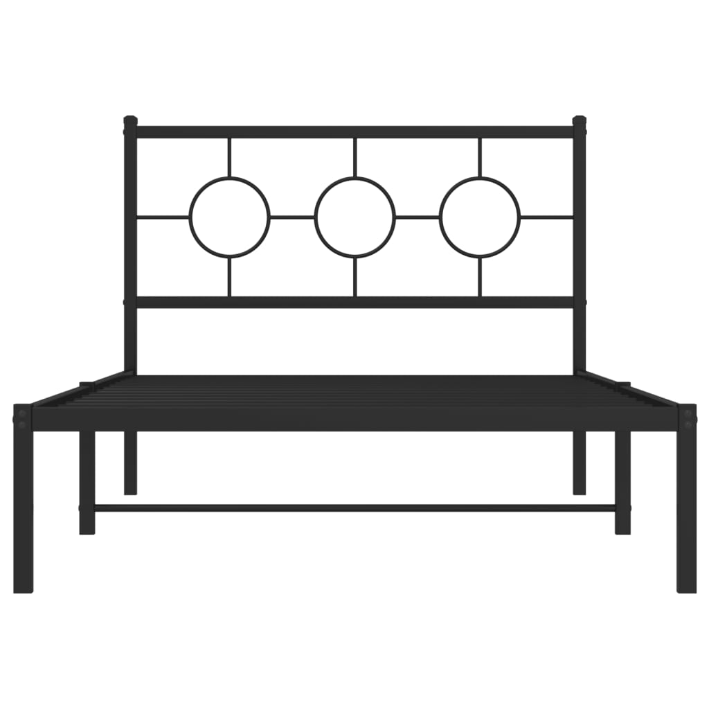fekete fém ágykeret fejtámlával 107 x 203 cm