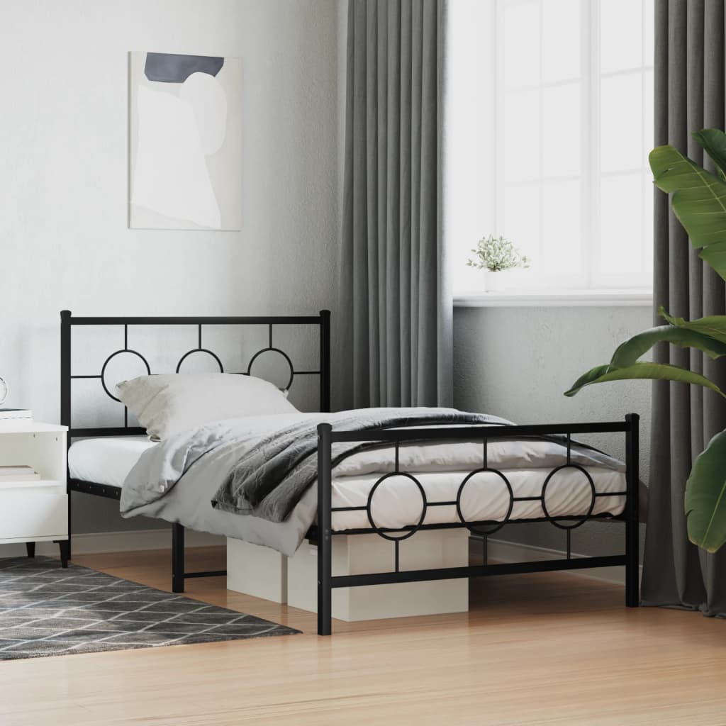fekete fém ágykeret fej- és lábtámlával 107 x 203 cm