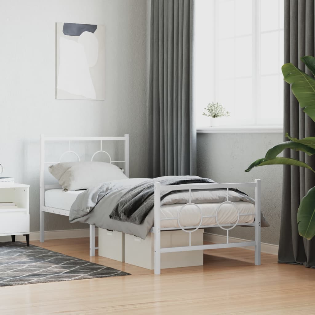 fehér fém ágykeret fej- és lábtámlával 80x200 cm
