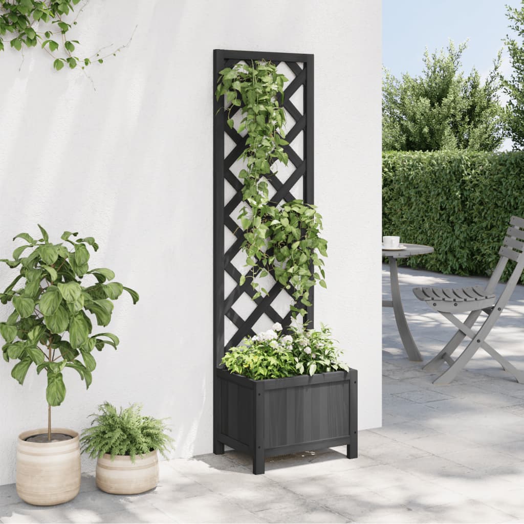 fekete virágláda ráccsal 40 x 30 x 135 cm tömör fenyőfa