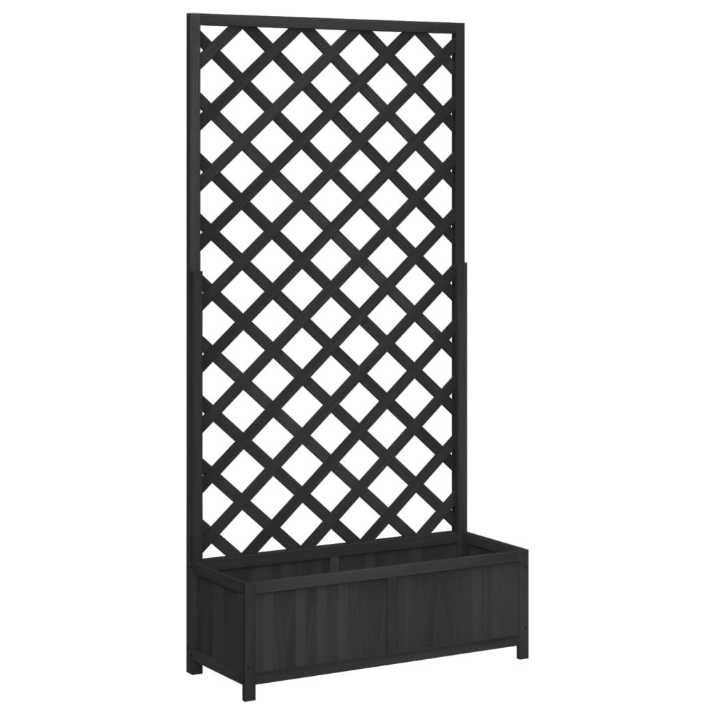 fekete tömör fenyőfa virágláda ráccsal 90 x 35 x 180 cm
