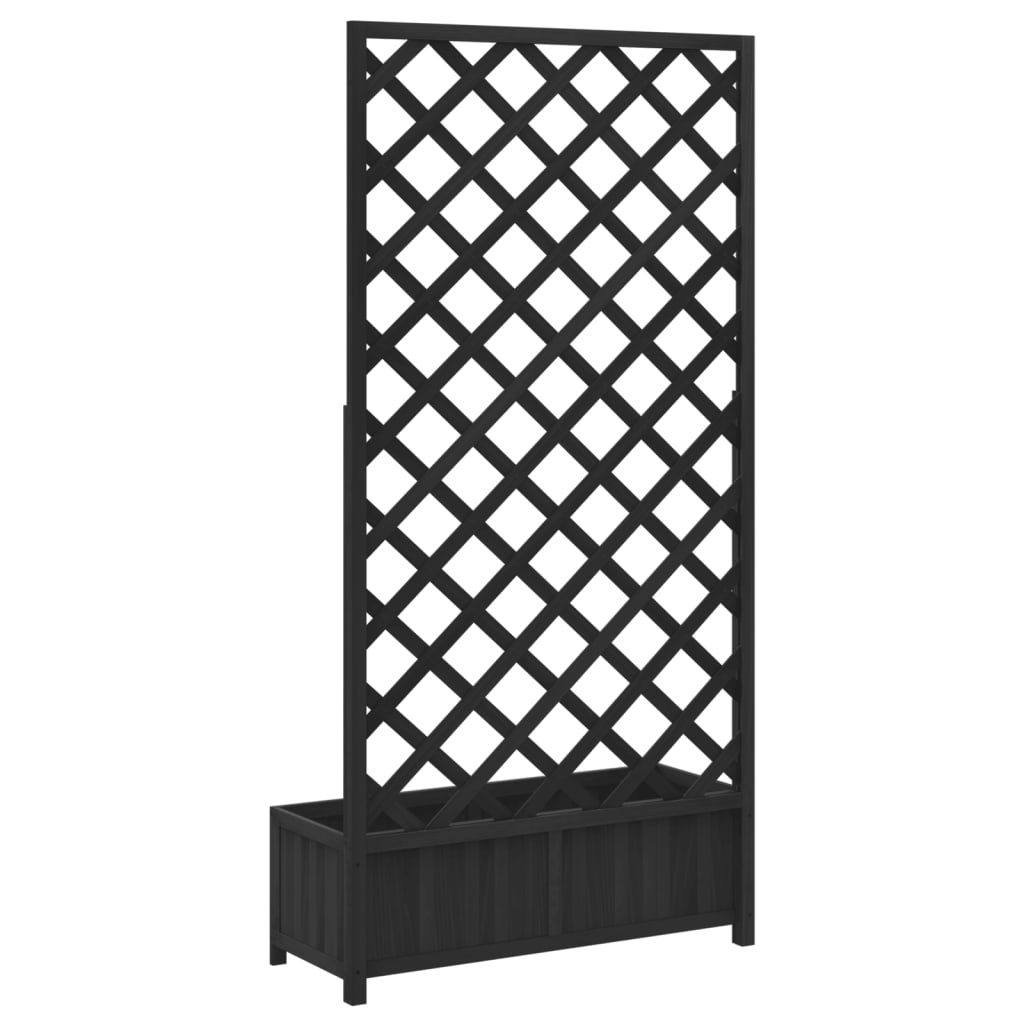 fekete tömör fenyőfa virágláda ráccsal 90 x 35 x 180 cm