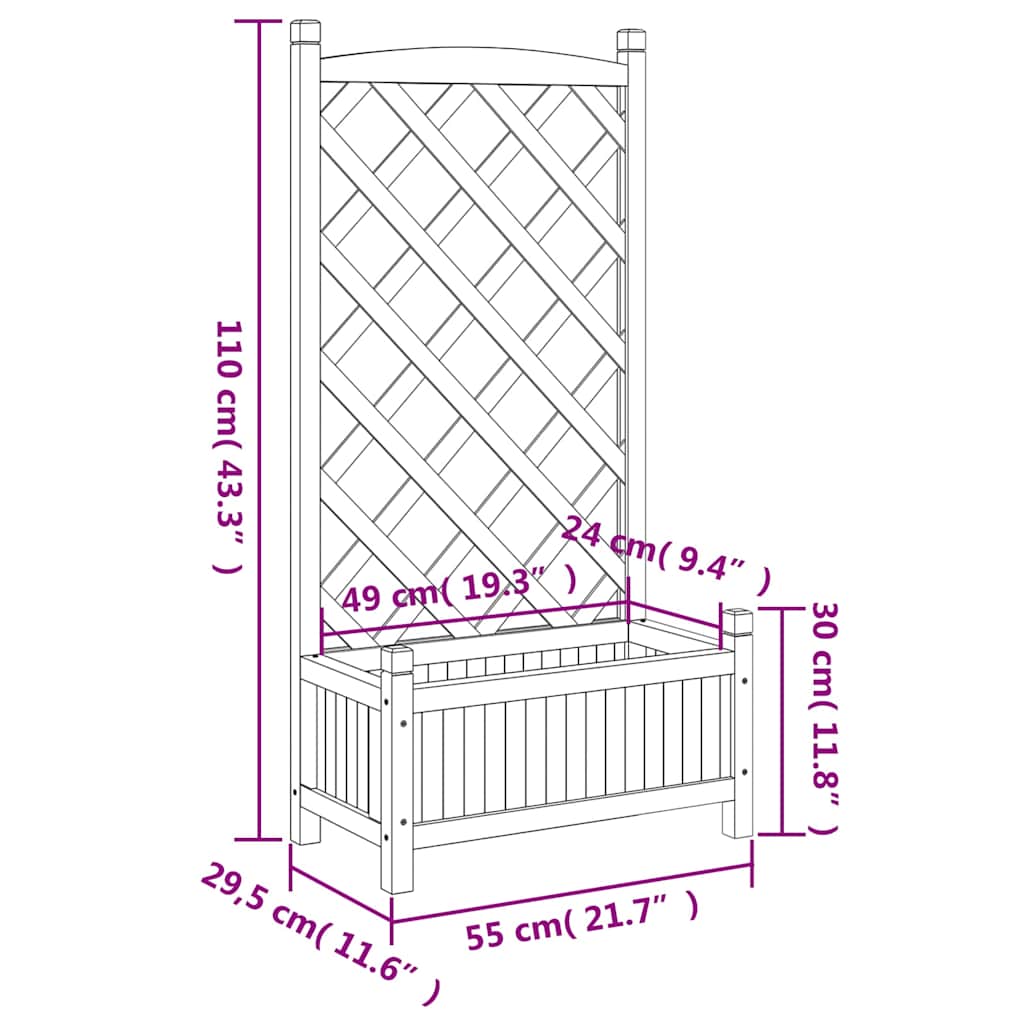 tömör fenyőfa virágláda ráccsal 55 x 29,5 x 110 cm