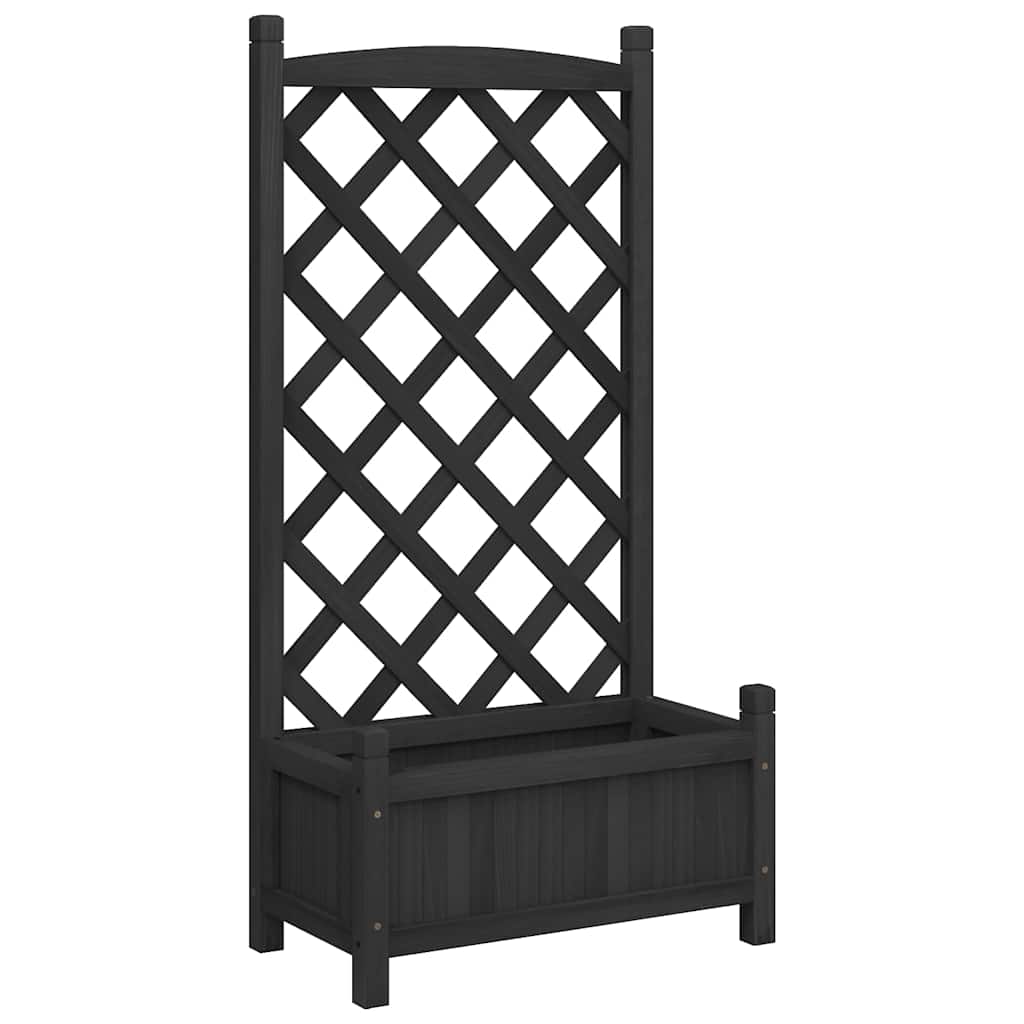 fekete tömör fenyőfa virágláda ráccsal 55 x 29,5 x 110 cm