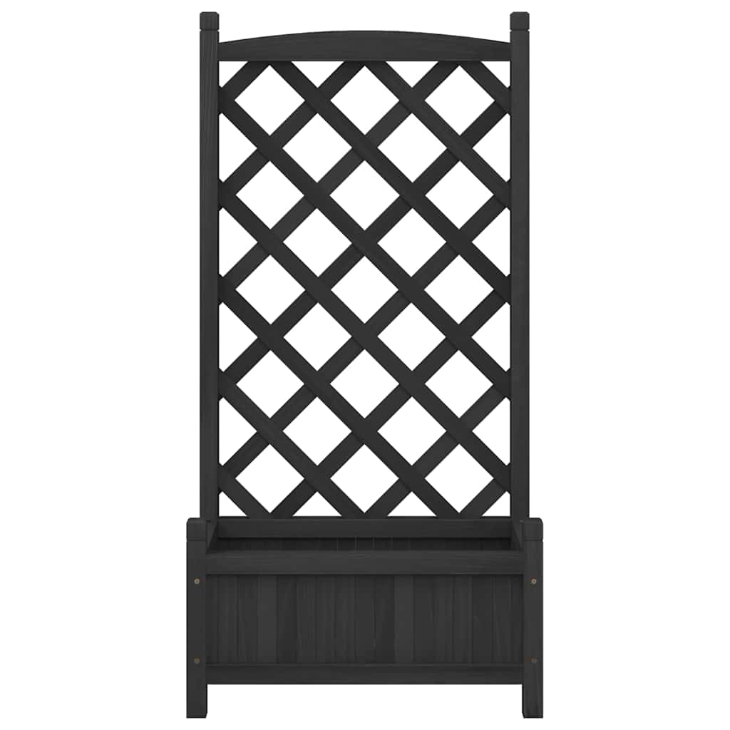fekete tömör fenyőfa virágláda ráccsal 55 x 29,5 x 110 cm