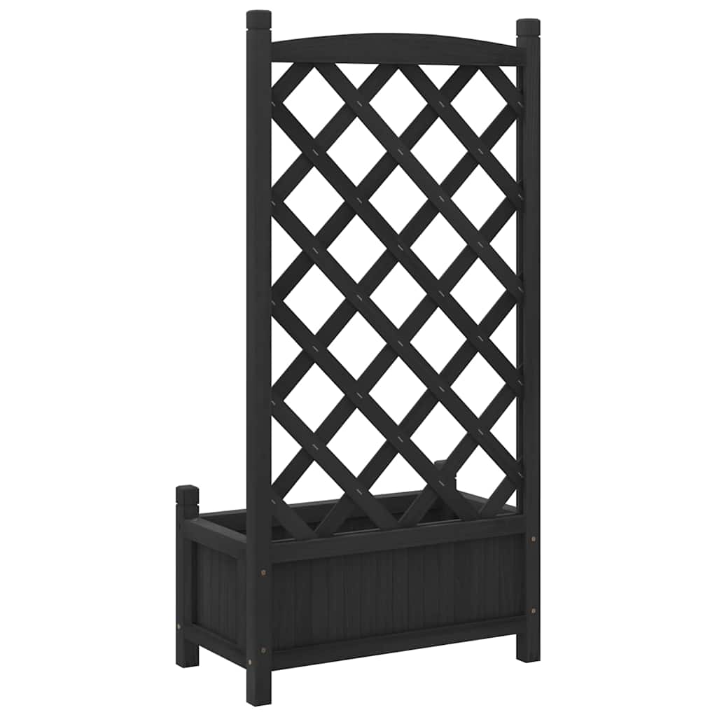 fekete tömör fenyőfa virágláda ráccsal 55 x 29,5 x 110 cm