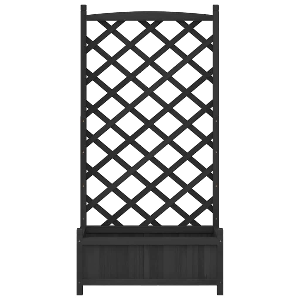 fekete tömör fenyőfa virágláda ráccsal 75 x 35 x 150 cm