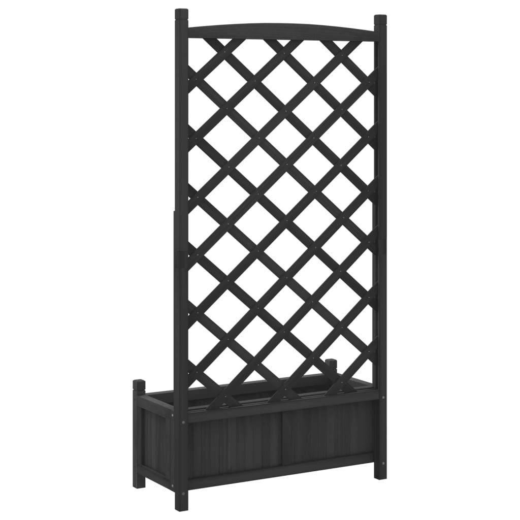 fekete tömör fenyőfa virágláda ráccsal 75 x 35 x 150 cm