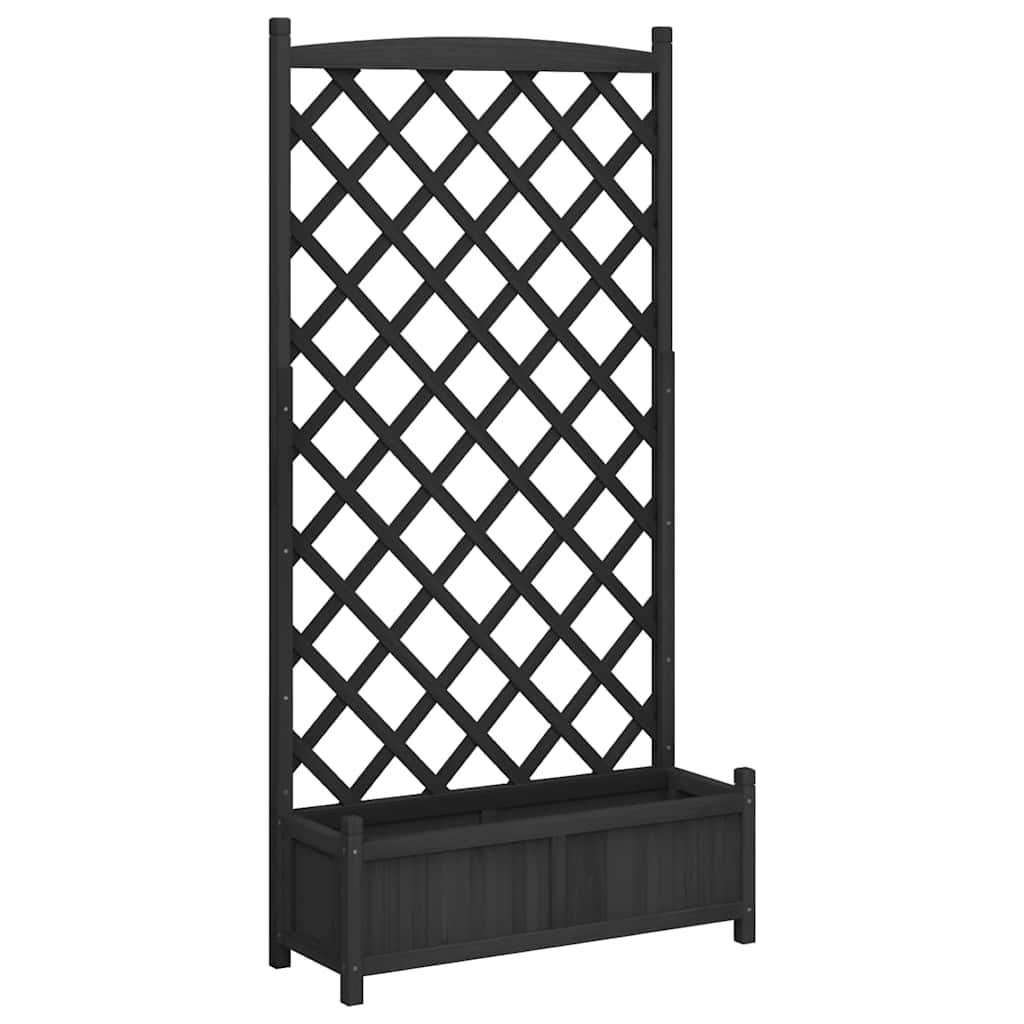 fekete tömör fenyőfa virágláda ráccsal 90 x 35 x 180 cm