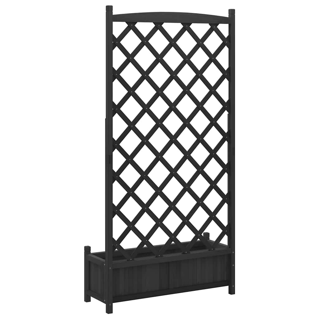 fekete tömör fenyőfa virágláda ráccsal 90 x 35 x 180 cm