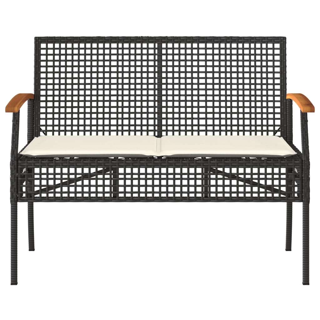 fekete polyrattan és akácfa kerti pad párnával