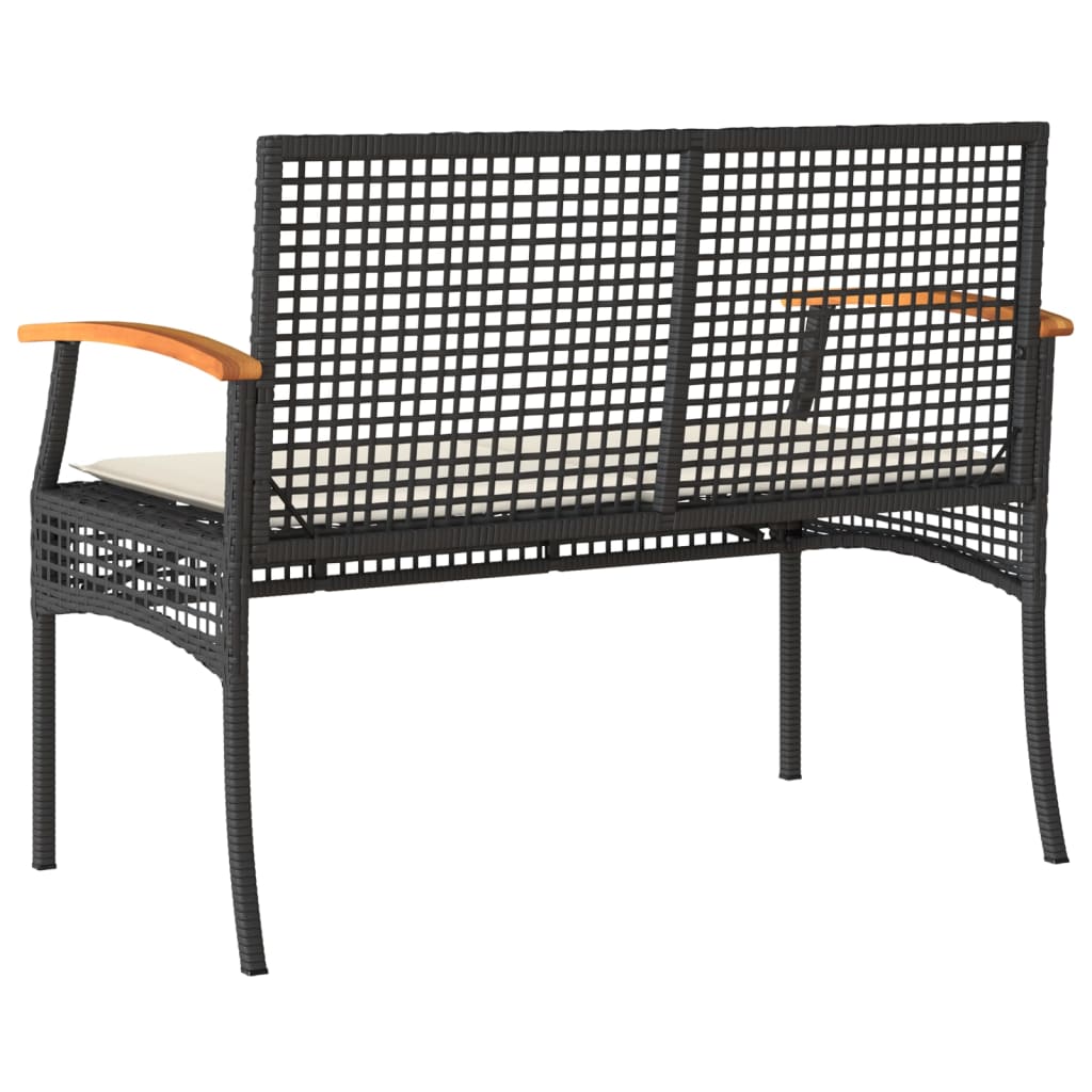 fekete polyrattan és akácfa kerti pad párnával