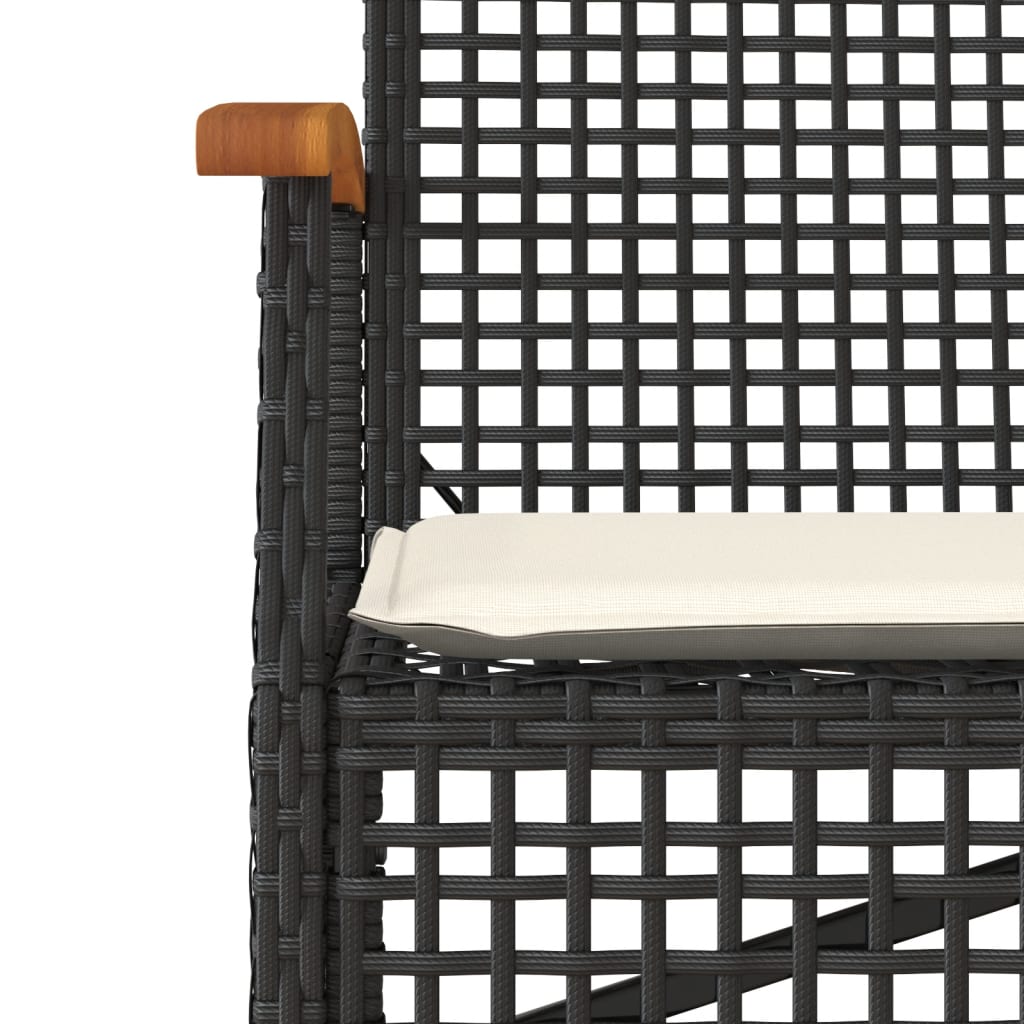 fekete polyrattan és akácfa kerti pad párnával
