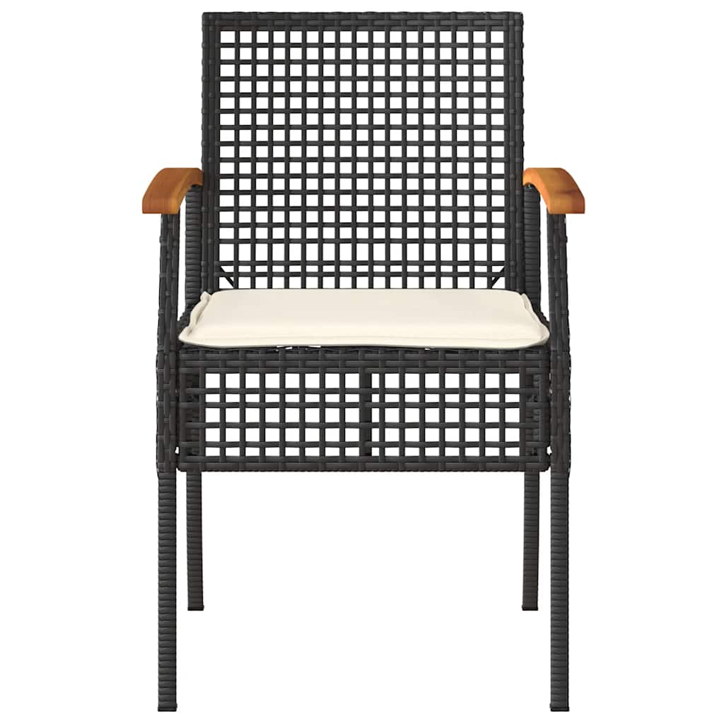3 részes fekete polyrattan és akácfa bisztrószett párnákkal