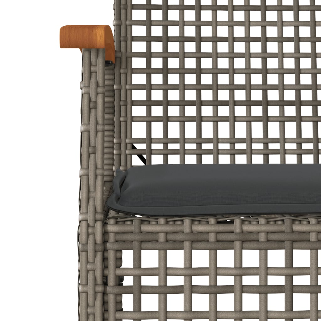 3 részes szürke polyrattan és akácfa bisztrószett párnákkal