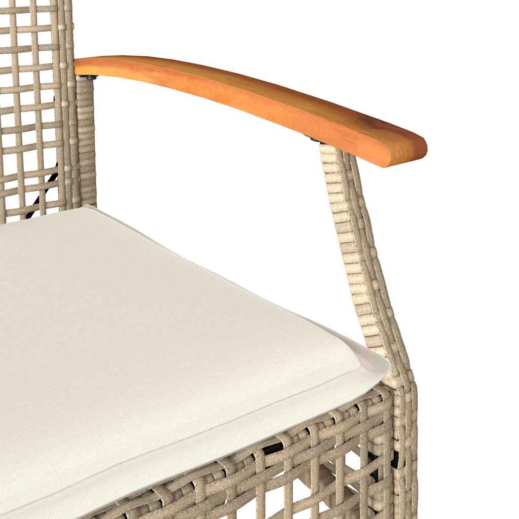 3 részes bézs polyrattan és akácfa bisztrószett párnákkal