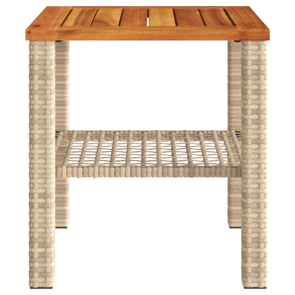 bézs polyrattan és akácfa kerti asztal 40 x 40 x 42 cm