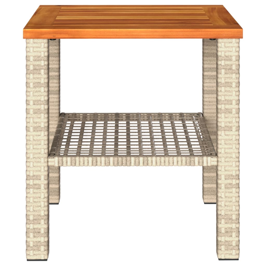 bézs polyrattan és akácfa kerti asztal 40 x 40 x 42 cm