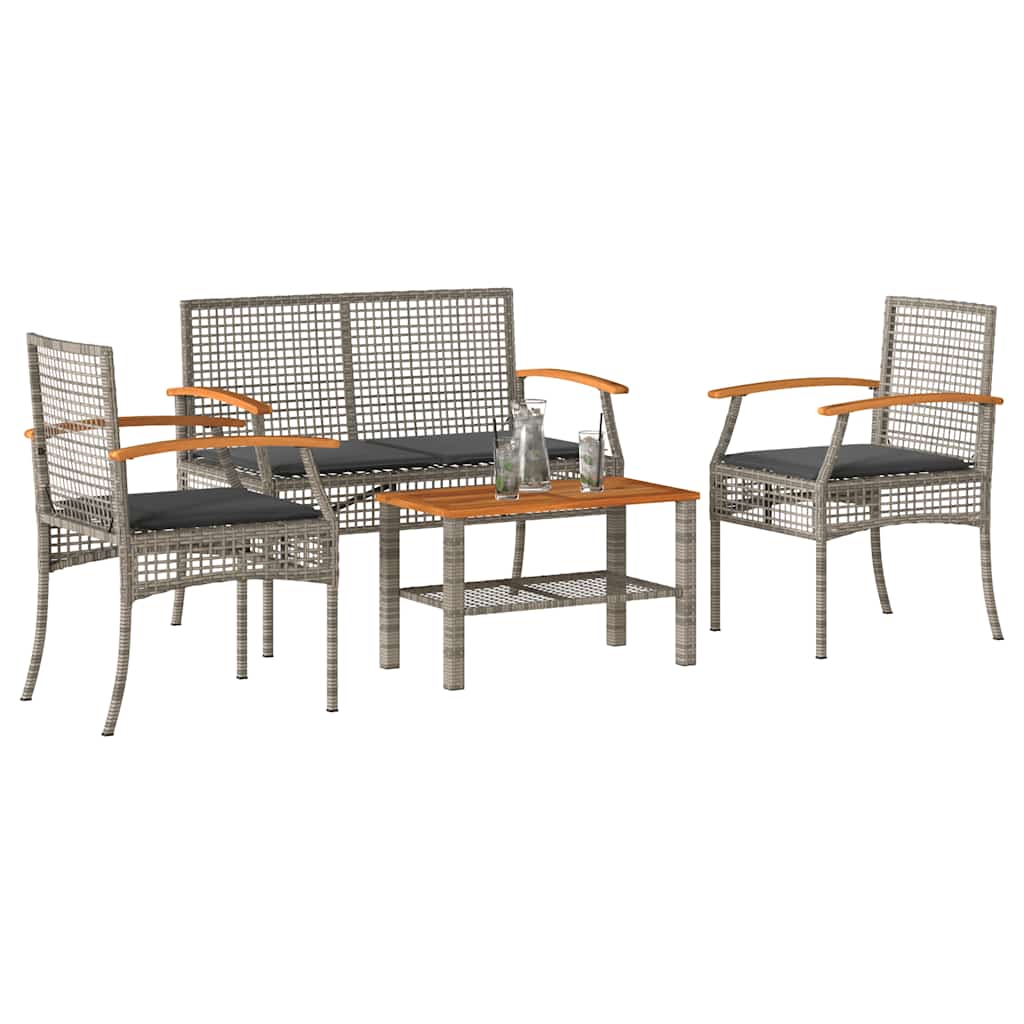 4 részes szürke polyrattan kerti ülőgarnitúra párnákkal