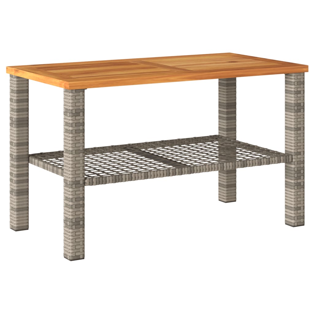 szürke polyrattan és akácfa kerti asztal 70 x 38 x 42 cm