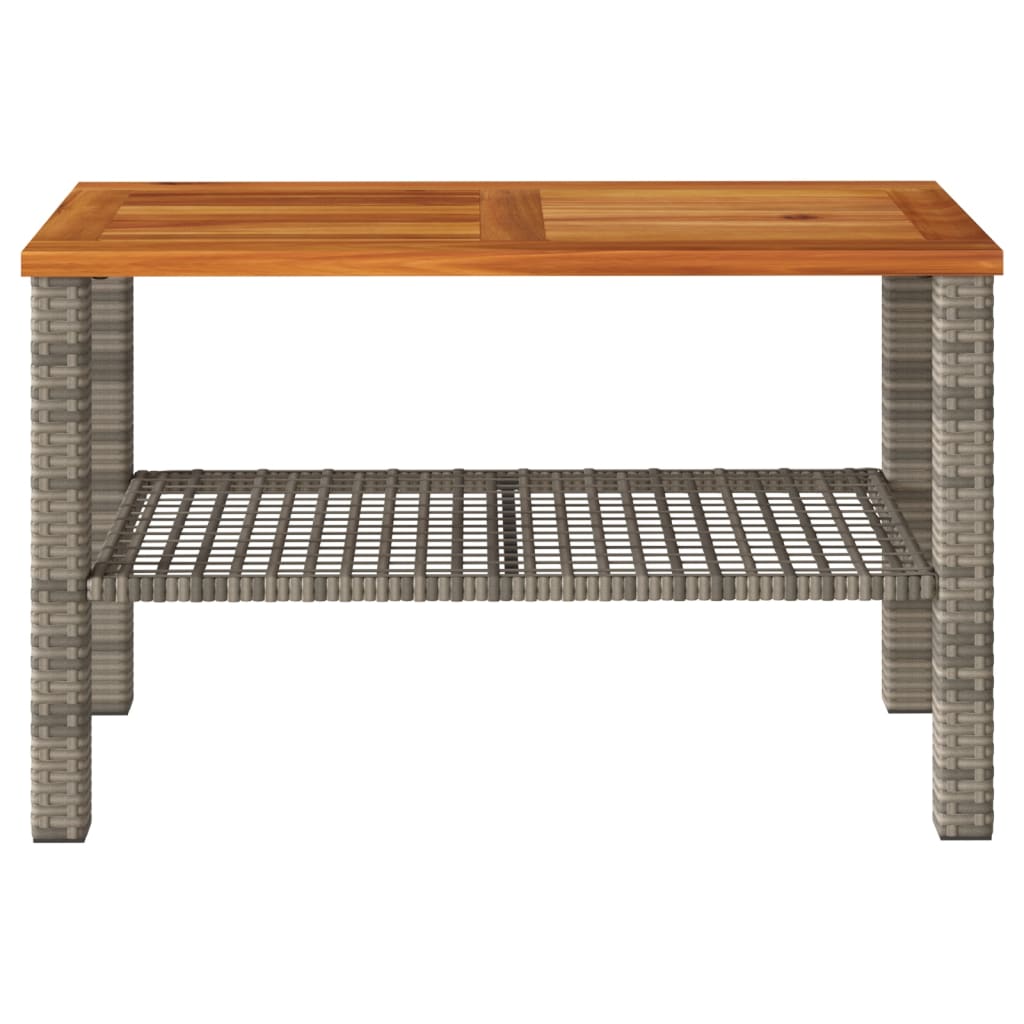 szürke polyrattan és akácfa kerti asztal 70 x 38 x 42 cm