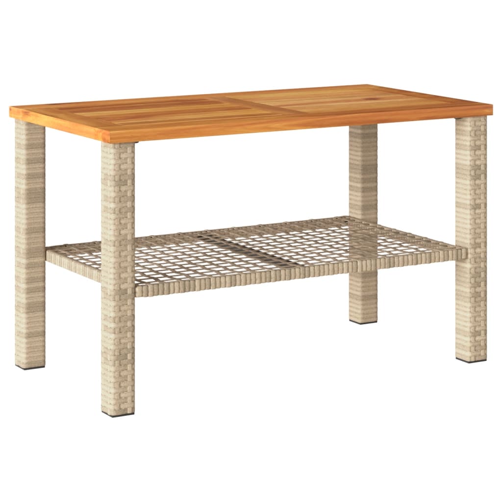 bézs polyrattan és akácfa kerti asztal 70 x 38 x 42 cm