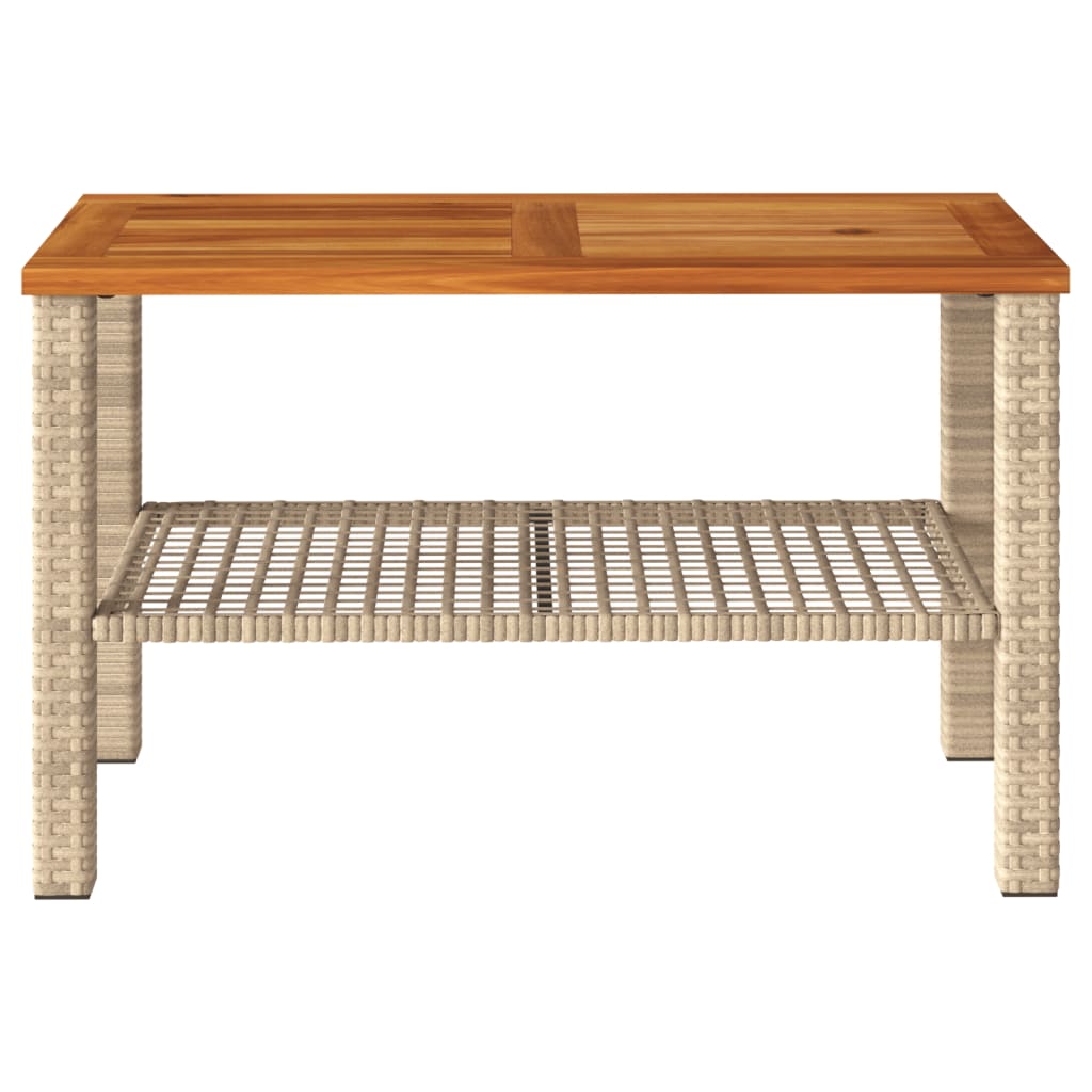bézs polyrattan és akácfa kerti asztal 70 x 38 x 42 cm