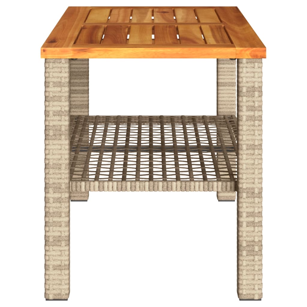 bézs polyrattan és akácfa kerti asztal 70 x 38 x 42 cm