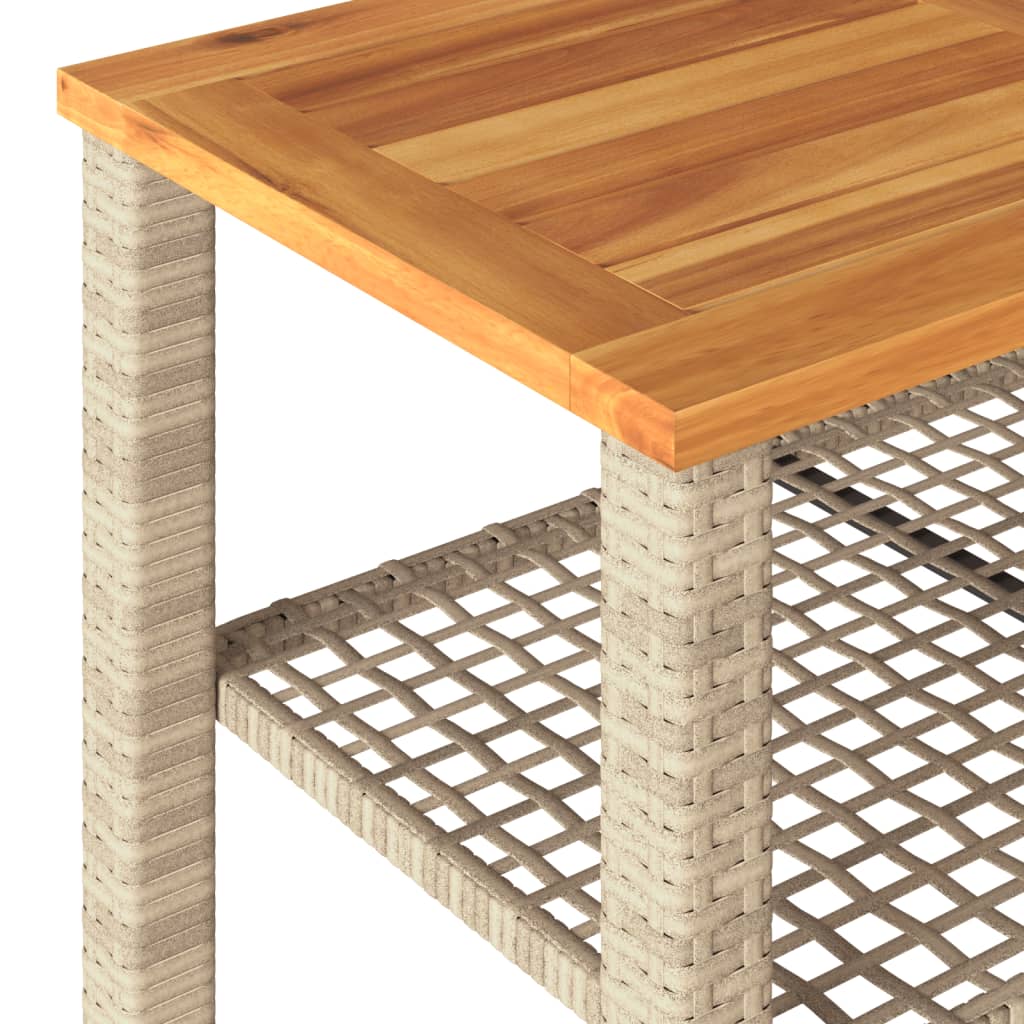bézs polyrattan és akácfa kerti asztal 70 x 38 x 42 cm