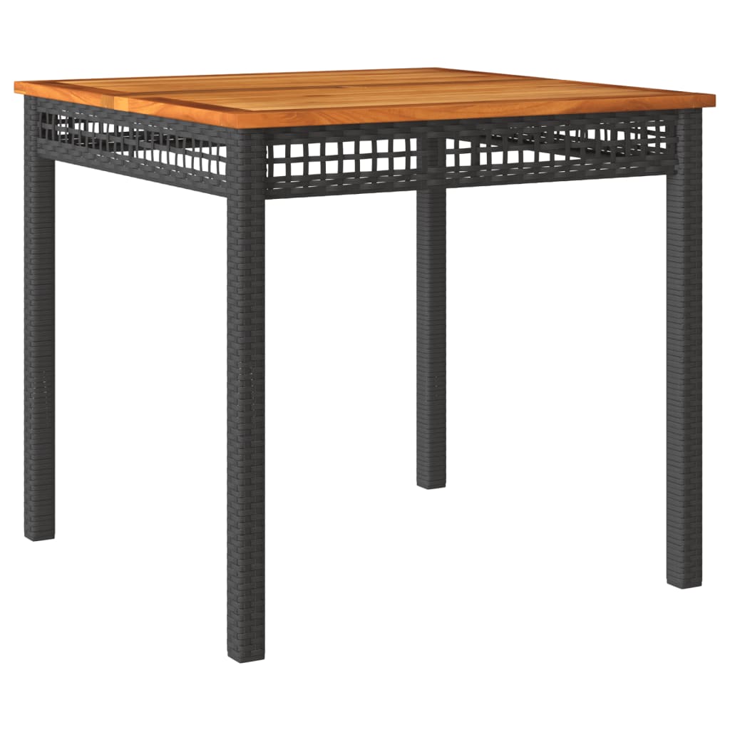 fekete polyrattan és akácfa kerti asztal 80 x 80 x 75 cm