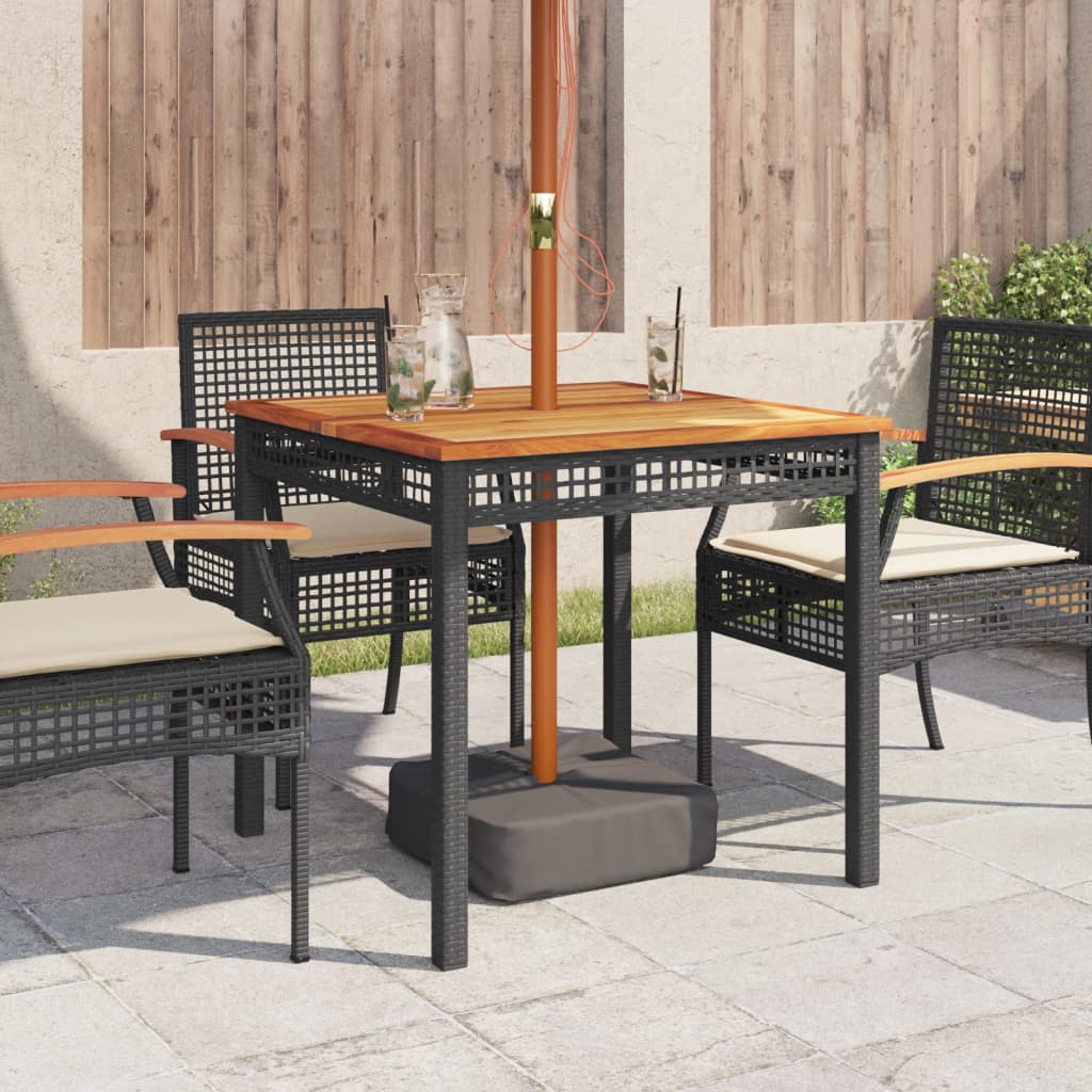 fekete polyrattan és akácfa kerti asztal 80 x 80 x 75 cm