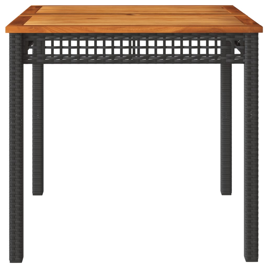 fekete polyrattan és akácfa kerti asztal 80 x 80 x 75 cm