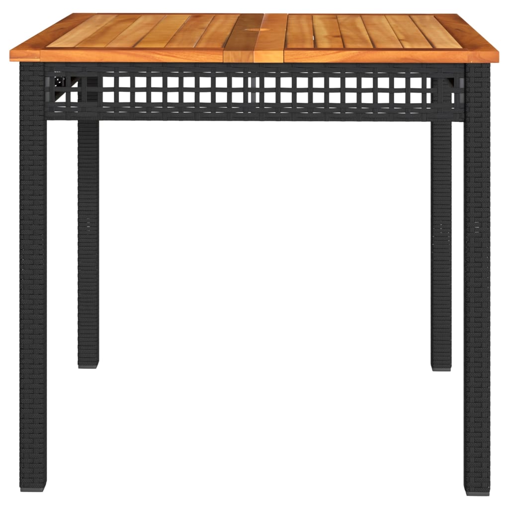 fekete polyrattan és akácfa kerti asztal 80 x 80 x 75 cm