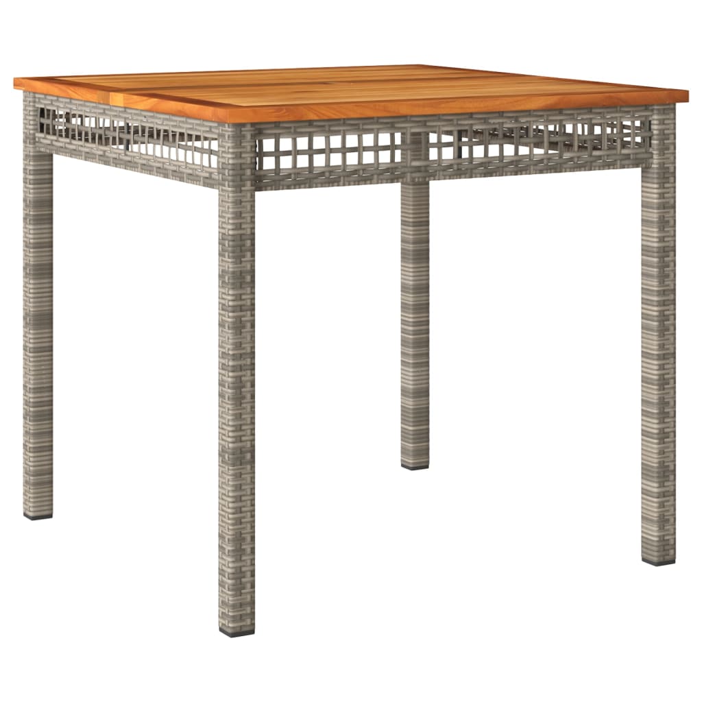 szürke polyrattan és akácfa kerti asztal 80 x 80 x 74 cm