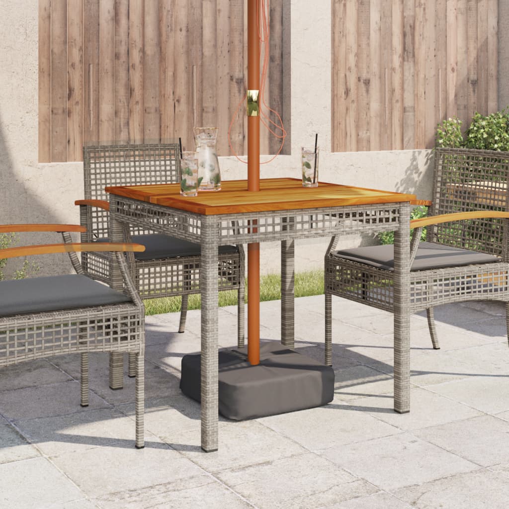 szürke polyrattan és akácfa kerti asztal 80 x 80 x 74 cm