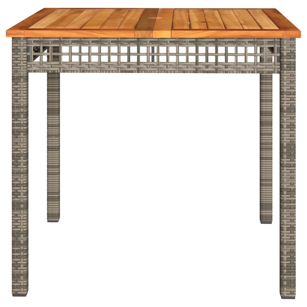 szürke polyrattan és akácfa kerti asztal 80 x 80 x 74 cm