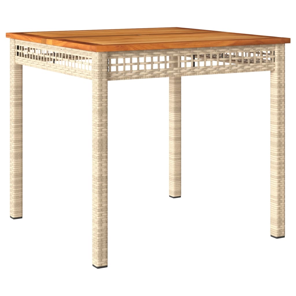 bézs polyrattan és akácfa kerti asztal 80 x 80 x 75 cm