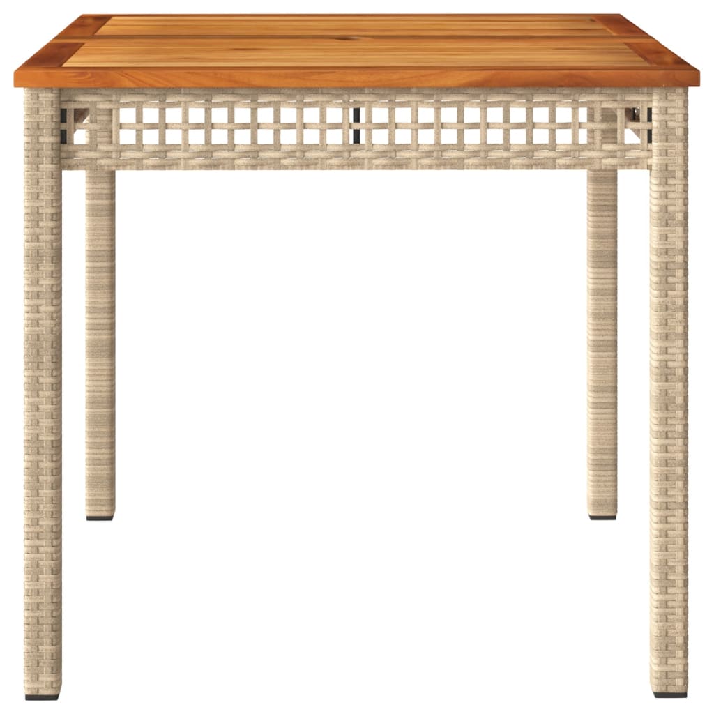 bézs polyrattan és akácfa kerti asztal 80 x 80 x 75 cm