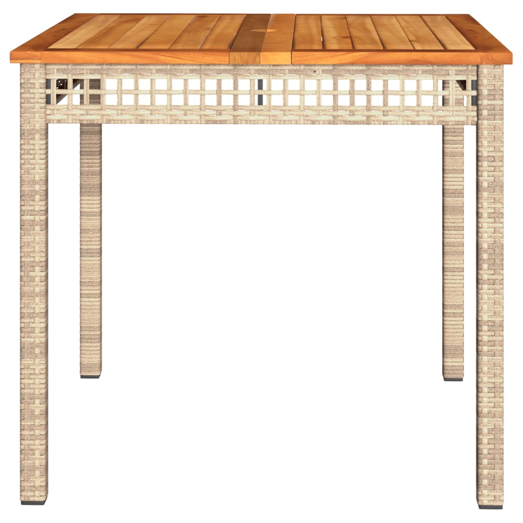 bézs polyrattan és akácfa kerti asztal 80 x 80 x 75 cm