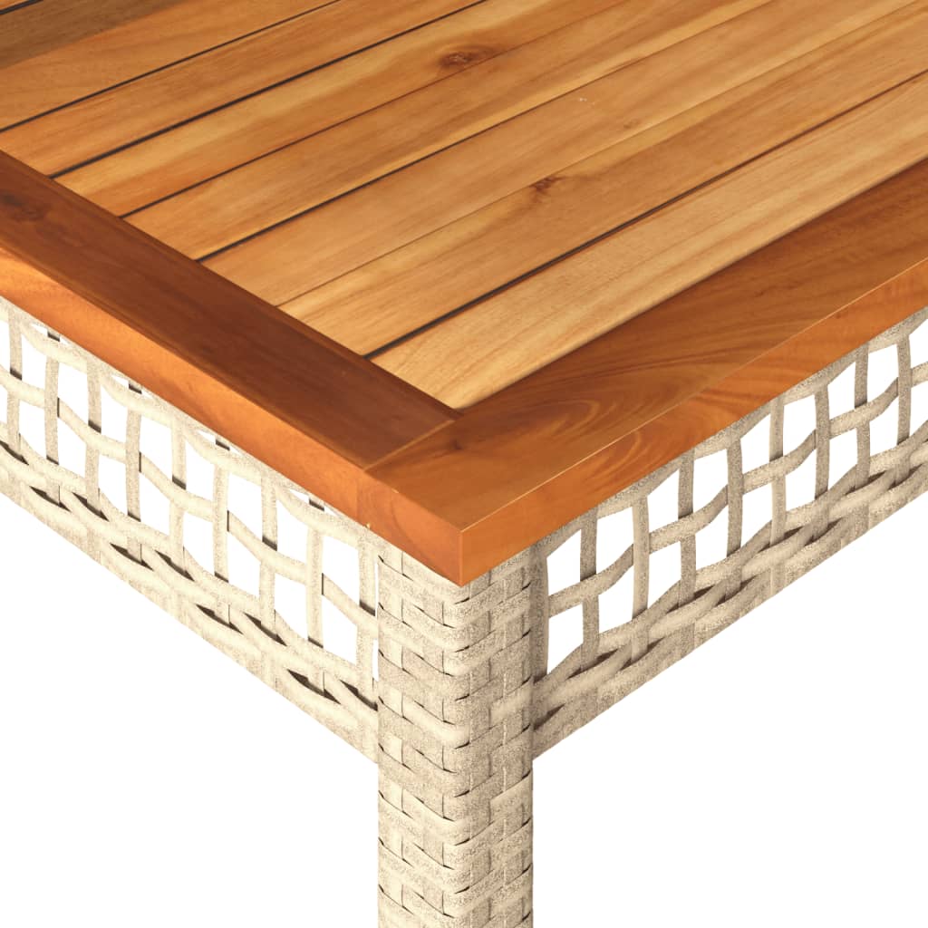 bézs polyrattan és akácfa kerti asztal 80 x 80 x 75 cm