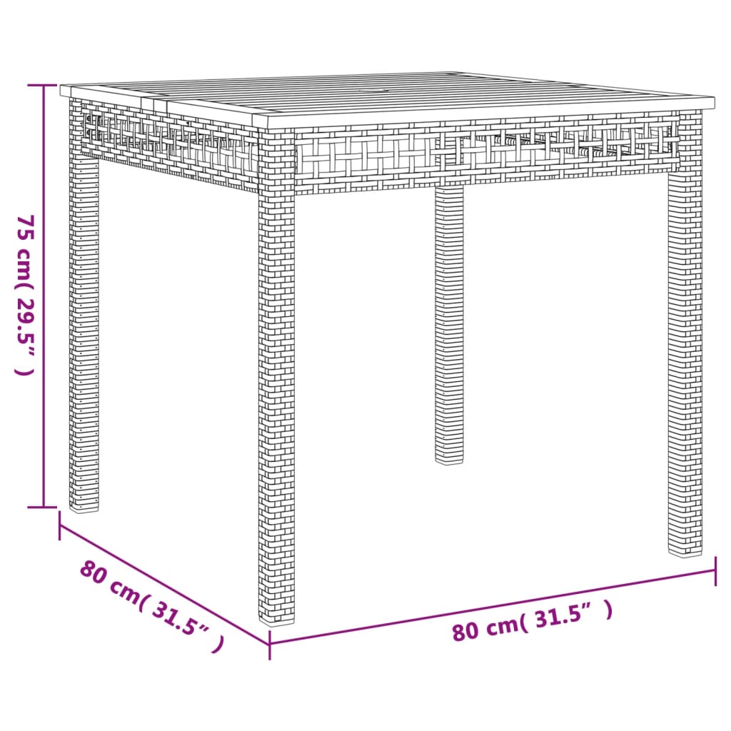bézs polyrattan és akácfa kerti asztal 80 x 80 x 75 cm