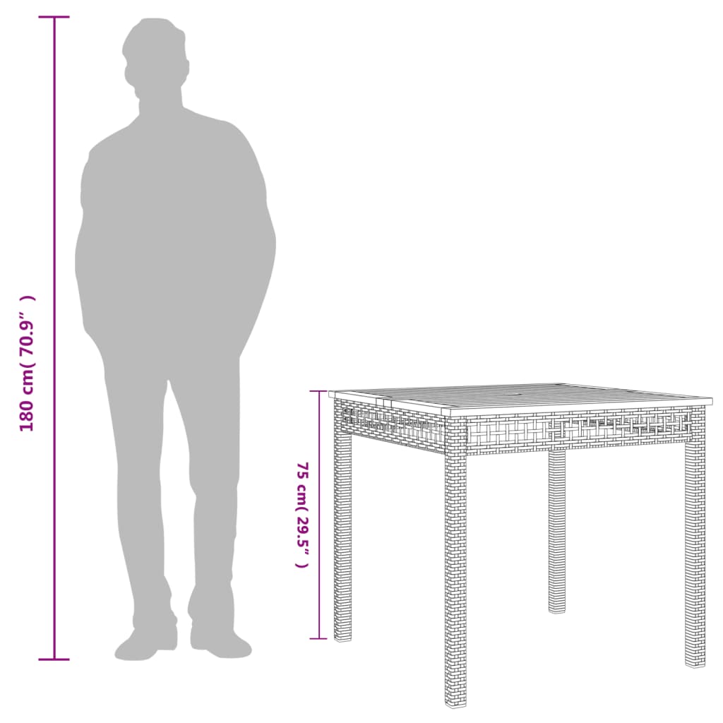 bézs polyrattan és akácfa kerti asztal 80 x 80 x 75 cm