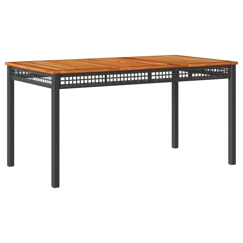 fekete polyrattan és akácfa kerti asztal 140 x 80 x 75 cm