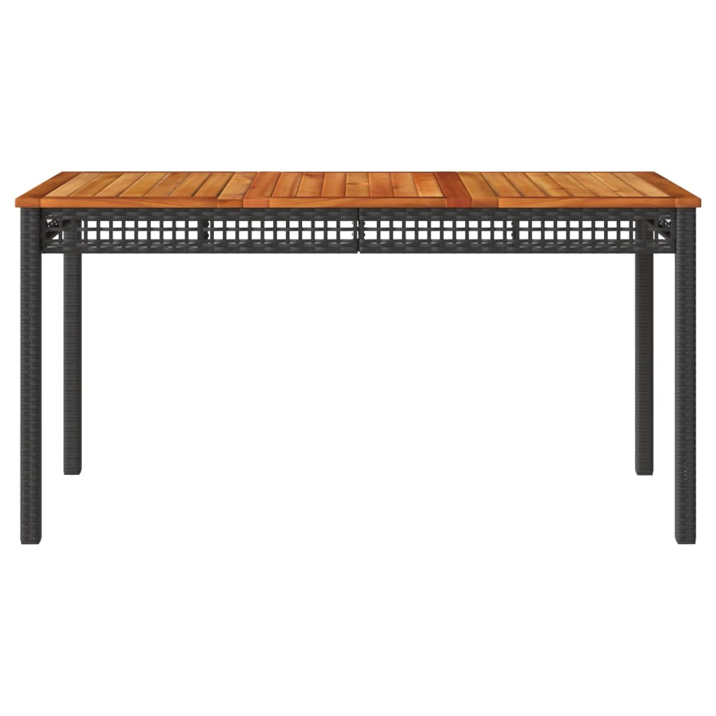fekete polyrattan és akácfa kerti asztal 140 x 80 x 75 cm