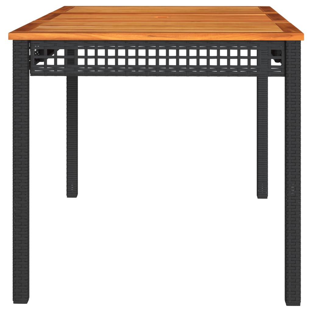 fekete polyrattan és akácfa kerti asztal 140 x 80 x 75 cm