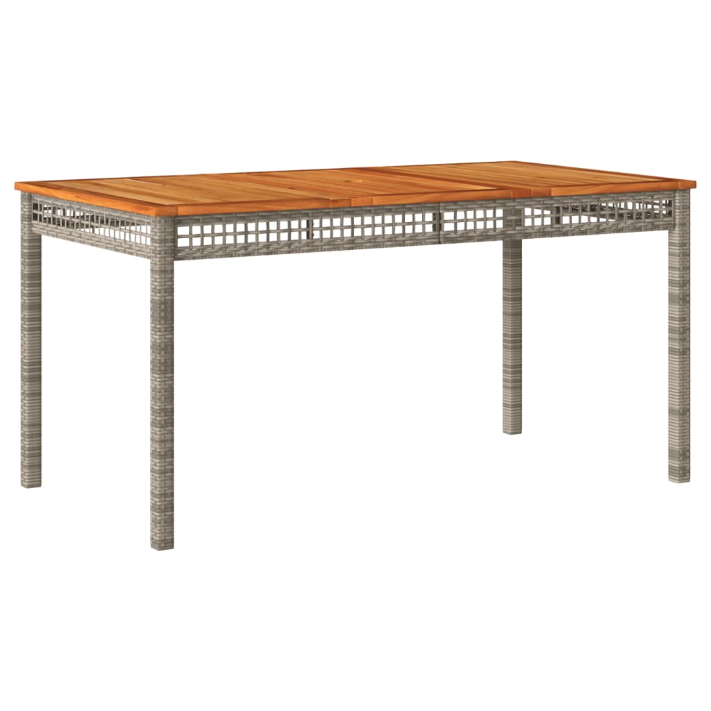 szürke polyrattan és akácfa kerti asztal 140 x 80 x 75 cm