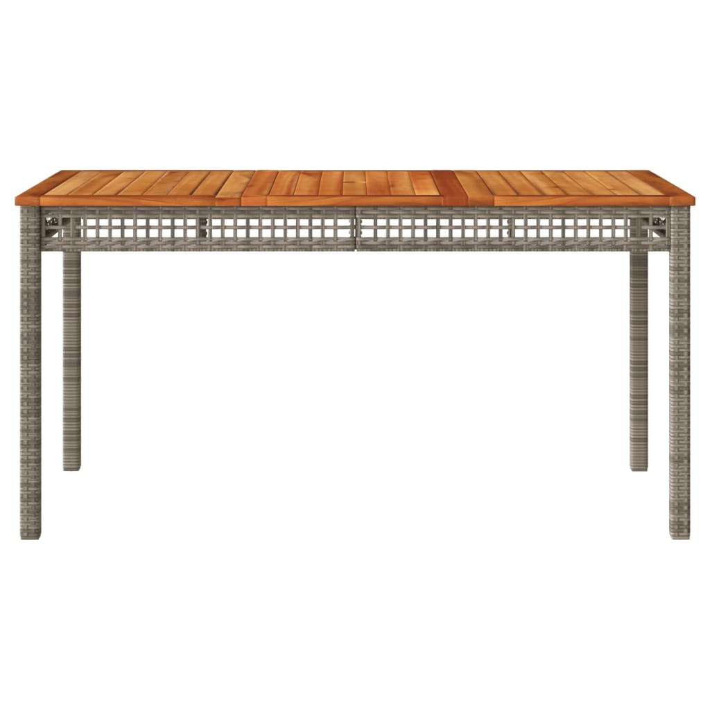 szürke polyrattan és akácfa kerti asztal 140 x 80 x 75 cm