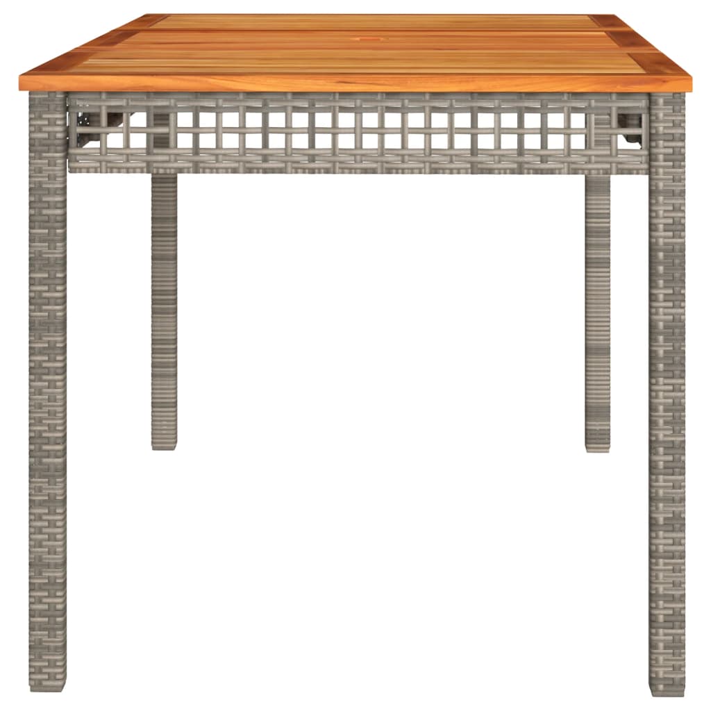 szürke polyrattan és akácfa kerti asztal 140 x 80 x 75 cm