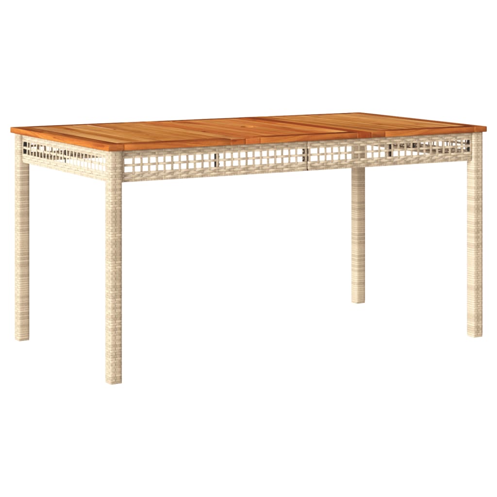 bézs polyrattan és akácfa kerti asztal 140 x 80 x 75 cm