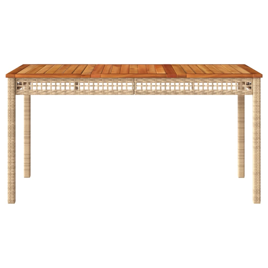 bézs polyrattan és akácfa kerti asztal 140 x 80 x 75 cm